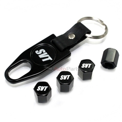 Ford SVT Logo Contour Mustang Black ABS Tire Valve Stem Caps & Key Chain