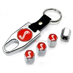 Ford Mustang Logo Cobra Snake Chrome ABS Tire Valve Stem Caps & Key Chain