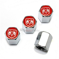 Dodge Ram Red Logo Chrome ABS Tire Valve Stem Caps