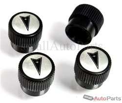 Pontiac Silver Logo Black ABS Tire Stem Valve Caps