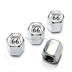 Route 66 Silver Logo Chrome ABS Tire Valve Stem Caps