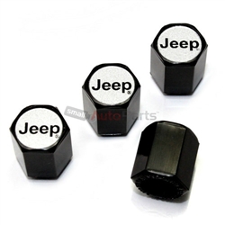 Jeep Silver Logo Black ABS Tire Valve Stem Caps