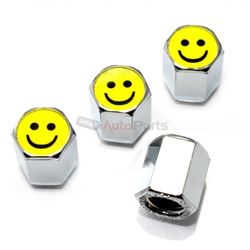 Smiley Face Logo Chrome ABS Tire Valve Stem Caps