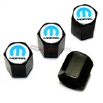 Mopar Blue Logo Black ABS Tire Valve Stem Caps