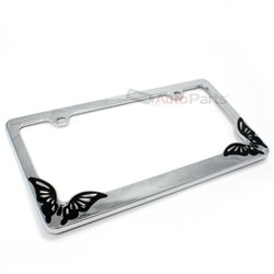 Butterfly Chrome Metal License Plate Frame