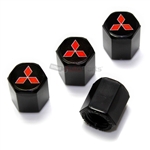 Mitsubishi Red Logo Black ABS Tire Valve Stem Caps
