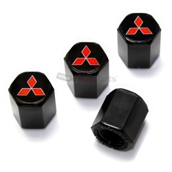 Mitsubishi Red Logo Black ABS Tire Valve Stem Caps