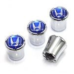 Honda Blue Logo Chrome Tire Valve Stem Caps