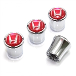 Honda Red Logo Chrome Tire Valve Stem Caps