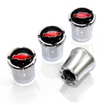 Chevy Red Logo Chrome Tire Valve Stem Caps