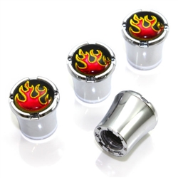 Fire Flames Logo Chrome Tire Valve Stem Caps