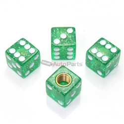 Clear Green Glitter Dice Tire Valve Stem Caps