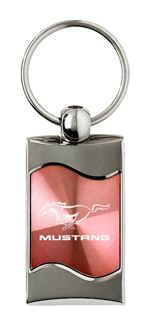 Premium Chrome Spun Wave Pink Ford Mustang Genuine Logo Key Chain Fob Ring