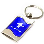 Premium Chrome Spun Wave Blue Ford Mustang Old Genuine Logo Key Chain Fob Ring