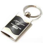 Premium Chrome Spun Wave Black Ford Mustang 5.0 Genuine Logo Key Chain Fob Ring