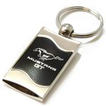 Premium Chrome Spun Wave Black Ford Mustang GT Genuine Logo Key Chain Fob Ring