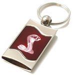 Premium Chrome Spun Wave Burgundy Ford Mustang Cobra Logo Key Chain Fob Ring