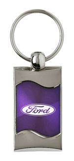 Premium Chrome Spun Wave Purple Ford Oval Genuine Logo Key Chain Fob Ring
