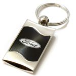 Premium Chrome Spun Wave Black Ford Oval Genuine Logo Key Chain Fob Ring