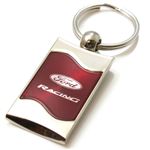 Premium Chrome Spun Wave Red Ford Racing Genuine Logo Key Chain Fob Ring