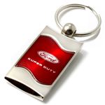 Premium Chrome Spun Wave Red Ford Super Duty Genuine Logo Key Chain Fob Ring