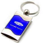 Premium Chrome Spun Wave Blue Ford Super Duty Genuine Logo Key Chain Fob Ring