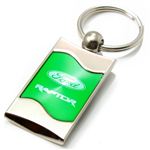 Premium Chrome Spun Wave Green Ford Raptor Genuine Logo Key Chain Fob Ring
