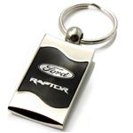 Premium Chrome Spun Wave Black Ford Raptor Genuine Logo Key Chain Fob Ring