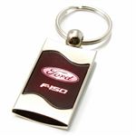 Premium Chrome Spun Wave Burgundy Ford F-150 Genuine Logo Key Chain Fob Ring