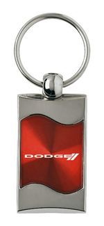 Premium Chrome Spun Wave Red Dodge Sport Genuine Logo Key Chain Fob Ring