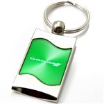 Premium Chrome Spun Wave Green Dodge Sport Genuine Logo Key Chain Fob Ring