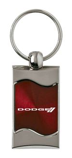 Premium Chrome Spun Wave Burgundy Dodge Sport Genuine Logo Key Chain Fob Ring