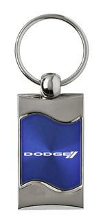 Premium Chrome Spun Wave Blue Dodge Sport Genuine Logo Key Chain Fob Ring