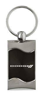 Premium Chrome Spun Wave Black Dodge Sport Genuine Logo Key Chain Fob Ring