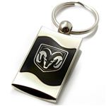 Premium Chrome Spun Wave Black Dodge Ram Genuine Logo Key Chain Fob Ring