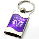 Premium Chrome Spun Wave Purple Dodge Ram Genuine Logo Key Chain Fob Ring