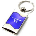 Premium Chrome Spun Wave Blue Dodge R/T Genuine Emblem Logo Key Chain Fob Ring