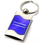 Premium Chrome Spun Wave Blue Dodge Charger Genuine Logo Key Chain Fob Ring