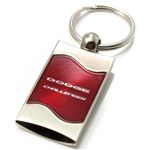 Premium Chrome Spun Wave Red Dodge Challenger Genuine Logo Key Chain Fob Ring