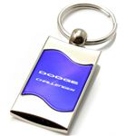 Premium Chrome Spun Wave Blue Dodge Challenger Genuine Logo Key Chain Fob Ring