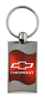 Premium Chrome Spun Wave Red Chevrolet Bowtie Genuine Logo Key Chain Fob Ring