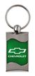 Premium Chrome Spun Wave Green Chevrolet Bowtie Genuine Logo Key Chain Fob Ring