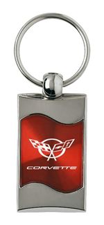 Premium Chrome Spun Wave Red Chevrolet Corvette C5 Genuine Logo Key Chain Ring