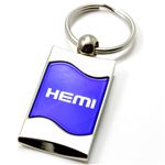 Premium Chrome Spun Wave Blue Hemi Genuine Logo Key Chain Fob Ring