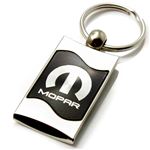 Premium Chrome Spun Wave Black Mopar Genuine Logo Emblem Key Chain Fob Ring