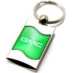 Premium Chrome Spun Wave Green GMC Genuine Logo Emblem Key Chain Fob Ring