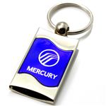Premium Chrome Spun Wave Blue Mercury Genuine Logo Emblem Key Chain Fob Ring