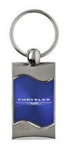 Premium Chrome Spun Wave Blue Chrysler Genuine Logo Emblem Key Chain Fob Ring