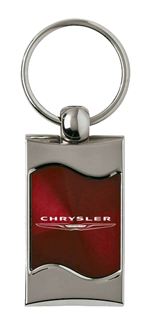 Premium Chrome Spun Wave Burgundy Chrysler Genuine Logo Emblem Key Chain Ring