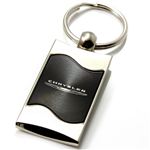 Premium Chrome Spun Wave Black Chrysler Genuine Logo Emblem Key Chain Fob Ring